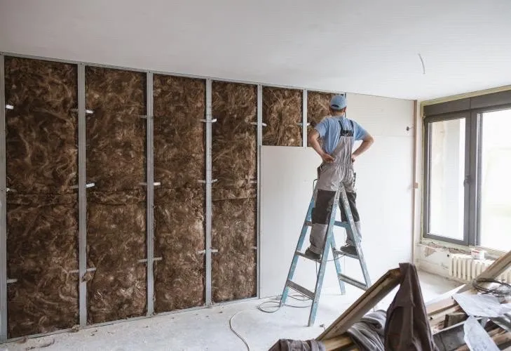 Charpente en bois apparente vue de l’intérieur d’un comble